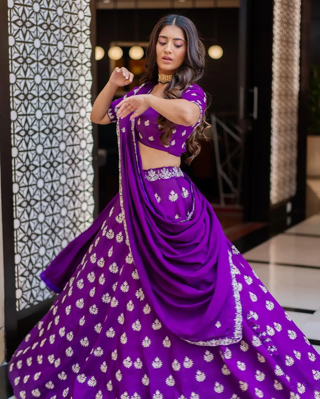 Telugu Actress Rashi Singh Stills in Violet Lehenga Choli